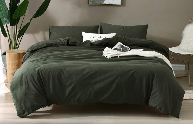 F.Y.Dreams 100% Washed Cotton Duvet Cover for Weighted Blanket 60x80 inches with 8 Ties, Zipper on Long Side/Forrest Green/Just Duvet Cover - Image 1
